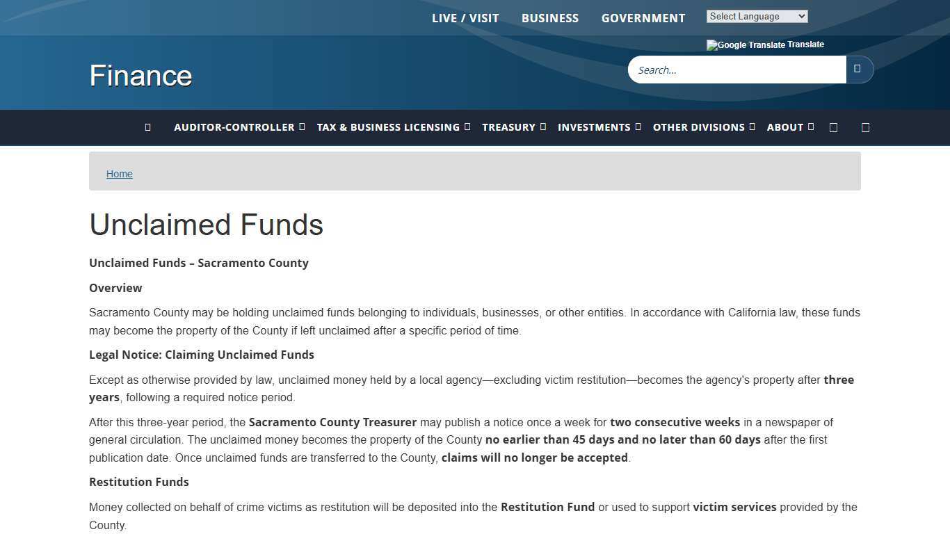 Unclaimed Funds