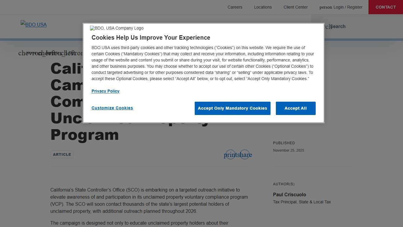 California Launches Unclaimed Property Compliance Campaign BDO